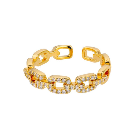 Chain Link Stackable Ring with CZ Accent 14K Gold Plated