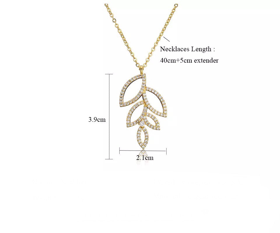 14K Gold Plated Cutout Leaf Pendant Necklace with CZ Accent