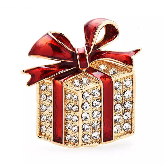 Christmas Gift Box Brooch Holiday Jewelry