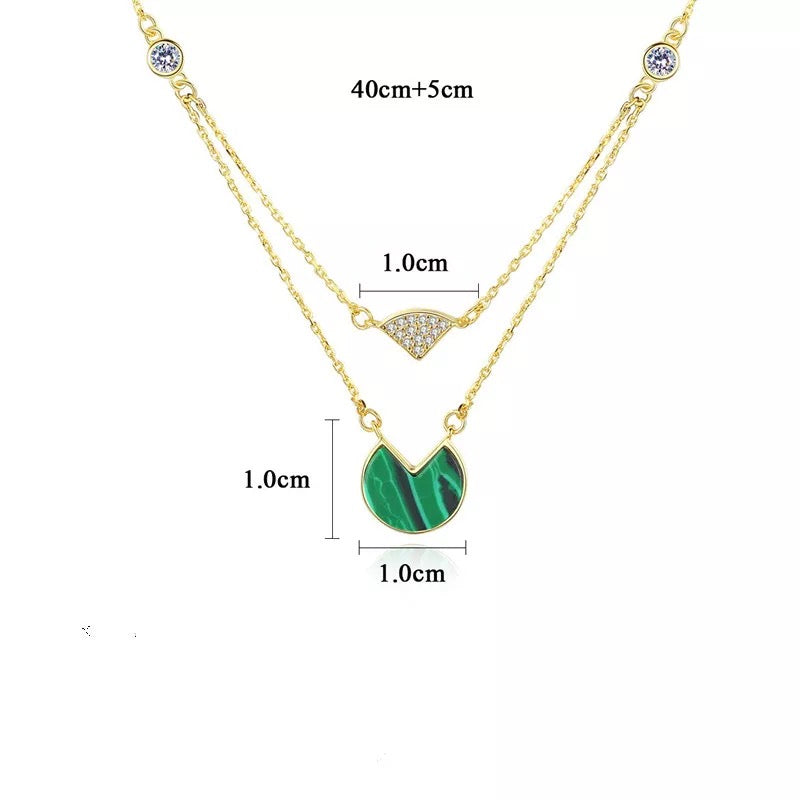 Malachite Layered Necklace with Cubic Zirconia Accent and 14k Gold Plating