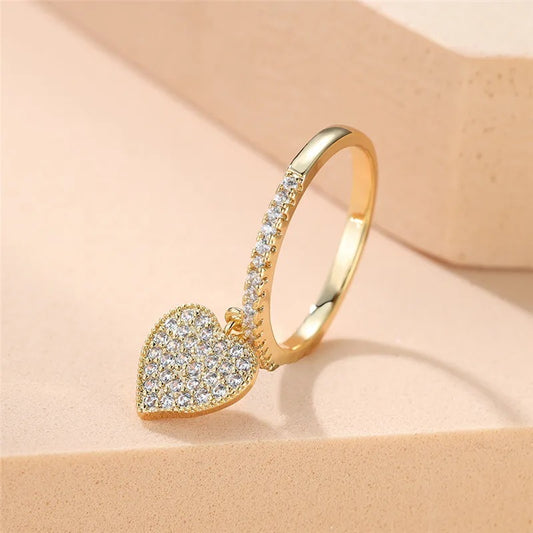 Dangling Heart Charm Ring 14K Gold Plating